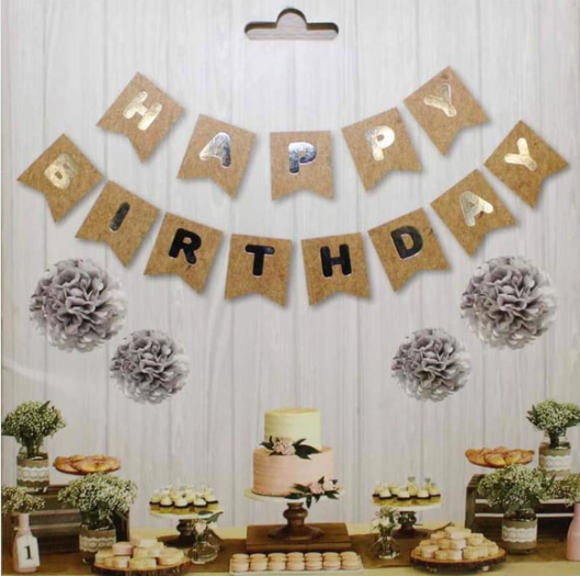 Kraft Zemin Happy Birthday Gümüş Banner